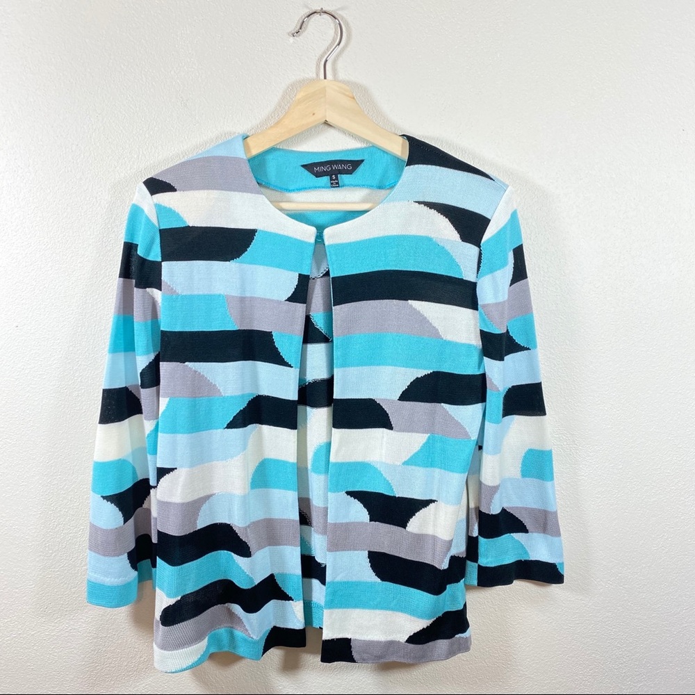 Ming Wang Striped Cardigan Sweater